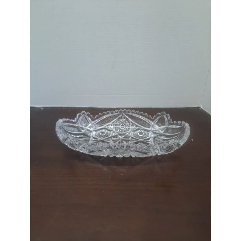 Vintage Cut Glass Serving Tray With Saw Tooth Rim